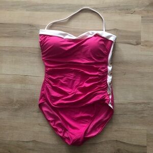 Lauren Ralph Lauren Fuchsia and White One Piece Swimsuit